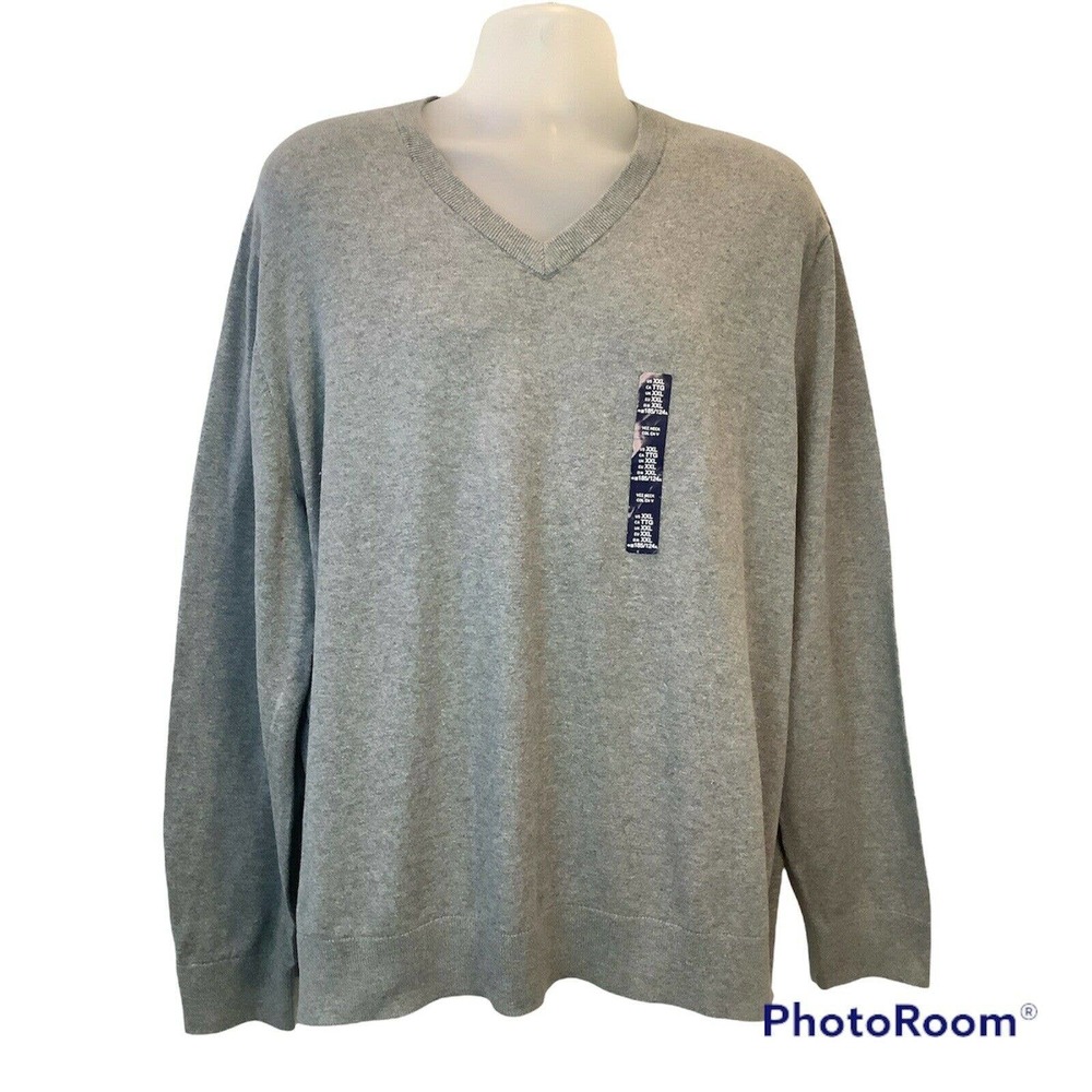 Gap Mens Sweater Size XXL Grey Long Sleeve V Neck Sweater 100% Cotton New
